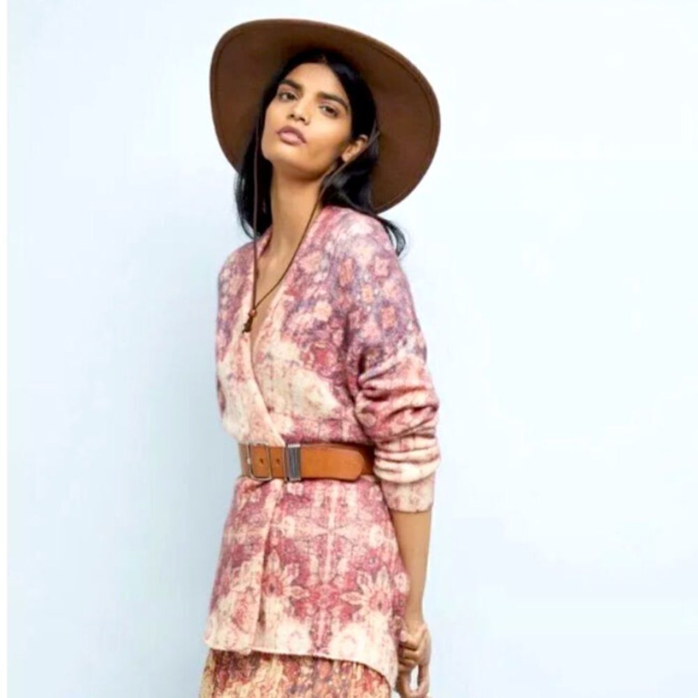 Anthropologie Akemi + Kin Laurel Canyon Cream Pink Wool Alpaca Knit Cardigan